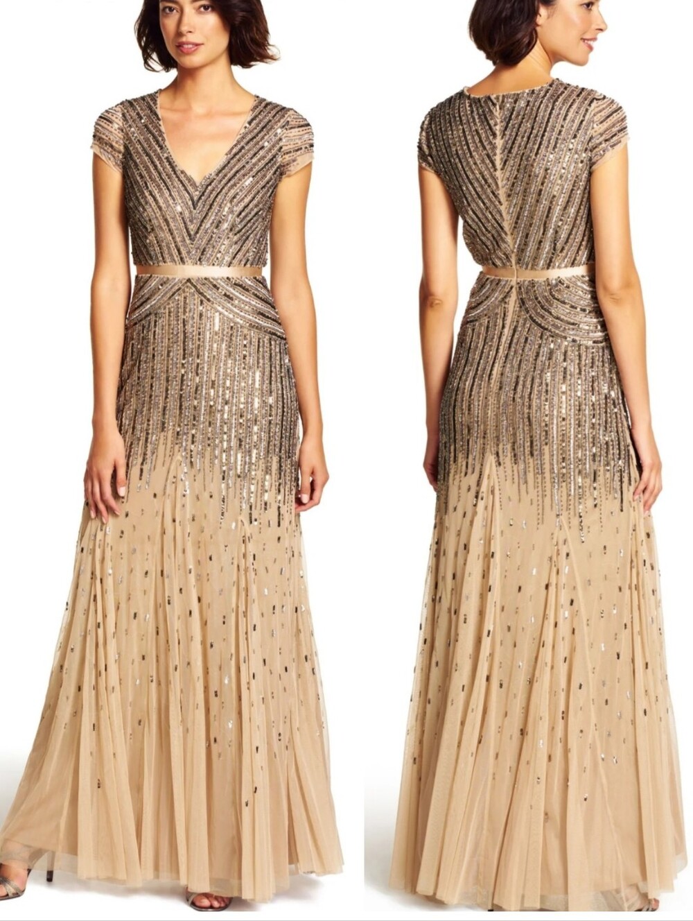 Adrianna Papell Beaded Bronze Dress Style 92868950 Size 10 Cap Sleeve